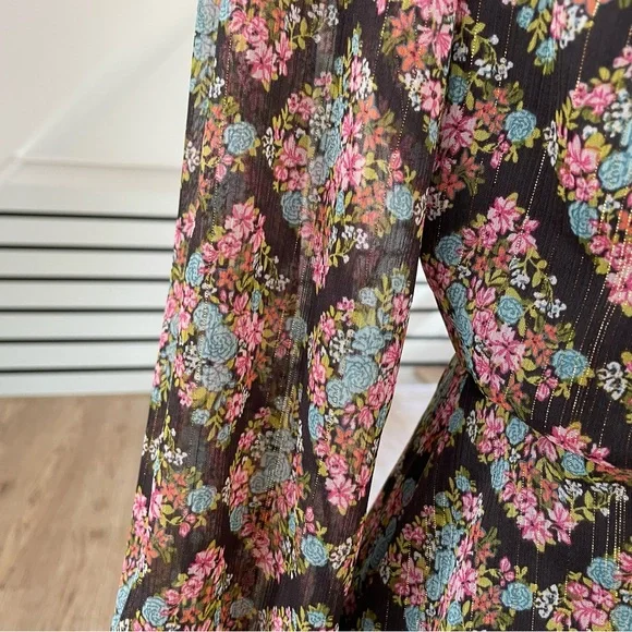 XS S M L NWT LC Lauren Conrad pink blue & black floral print wrap midi dress - Picture 4 of 8